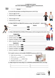 English Worksheet: 7th grade exam