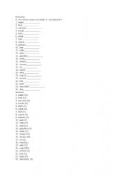 English Worksheet: countables and uncountabeles