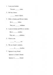 English Worksheet: Possessives and Pronouns Practice