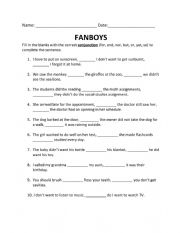English Worksheet: Conjunctions FANBOYS