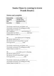 English Worksheet: Santa Claus is coming to town listen and complete