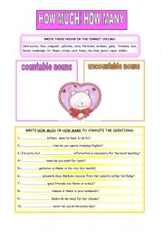 English Worksheet: Count No count questions