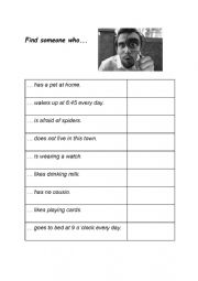 English Worksheet: Find someone who...