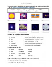 English Worksheet: Space Worksheet for Elementary Level