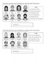 English Worksheet: Guess who