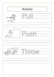 English Worksheet: Action Words Trace over exercise