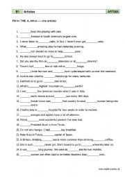 English Worksheet: definite and indefinite articles