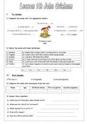 English Worksheet: Lesson 15 John Grisham