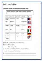 English Worksheet: unit 1 Iam Tunisian 