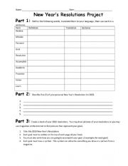English Worksheet: New Year�s Resolution Project