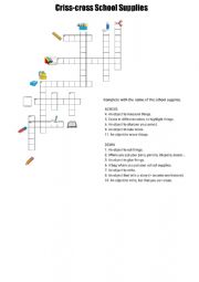 English Worksheet: Criss cross school supplies