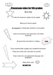 CLASSROOM RULES FOR FIFTH GRADES
