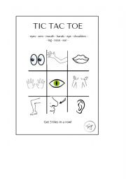 English Worksheet: TIC TAC TOE - Body parts