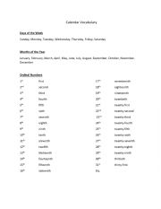 English Worksheet: Calendar Vocabulary