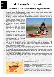 English Worksheet: Snaring birds in warring Afghanistan - READING or TEST + key