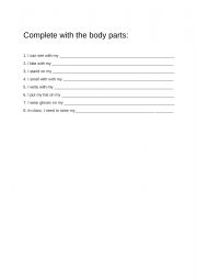 English Worksheet: Complete with body parts