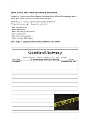 English Worksheet: Writing exercise-writing a newspaper article about crime