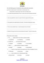 English Worksheet: Participle construction