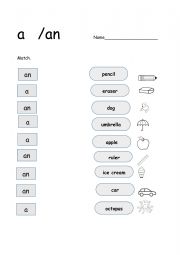 English Worksheet: A and an matching worksheet