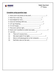 English Worksheet: question tags question and answers