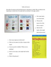 English Worksheet: Table of Contents Practice