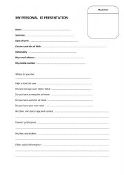 English Worksheet: My own personal ID