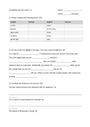 English Worksheet: NW 3 Unit 3 G Vocabulary