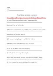 English Worksheet: Type 0,1,2,3, and 4 conditional exercise