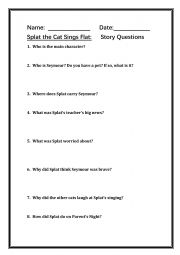 English Worksheet: Splat the Cat Sings Flat 