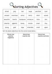 English Worksheet: Sorting Adjectives