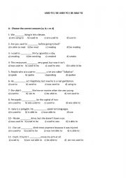 English Worksheet: Used to / Be used to / Be able to 