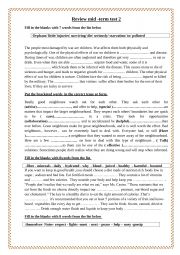 English Worksheet: review mid term test 2 1st form