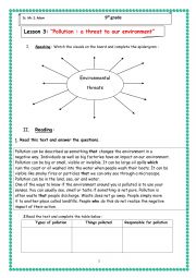 English Worksheet: Pollution: a threat to our environment