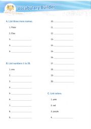 English Worksheet: word list , my dictionary