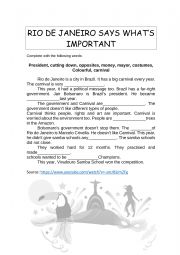 English Worksheet: Rio de Janeiro says what�s important