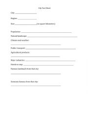 English Worksheet: City Fact Sheet Template