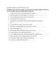 English Worksheet: Natural phenomena