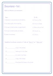 English Worksheet: Souviens toi. There is/There are