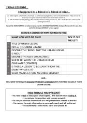 English Worksheet: Research an Urban Legend