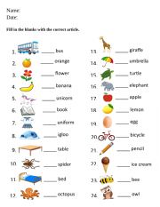 English Worksheet: Articles