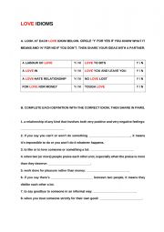 English Worksheet: Love Idioms (Valentines Day Lesson)