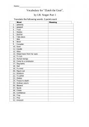 English Worksheet: Zlateh the Goat, IB Singer: Two part vocabulary and content quiz