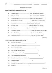English Worksheet: Question Tags Worksheet