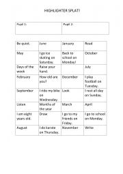 English Worksheet: Highlighter splat- Days of the week and daily routine