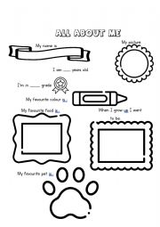 English Worksheet: All about me 
