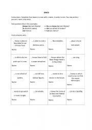 English Worksheet: Mini Bingo