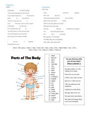 English Worksheet: Songs and parts of the body