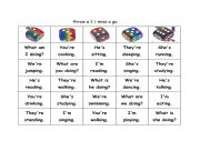 English Worksheet: present cont verbs dice bingo battle game
