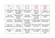 English Worksheet: Adjectives + Interrogatives dice battle bingo game