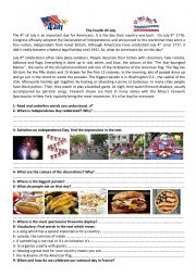 English worksheet: The Fourth of July
